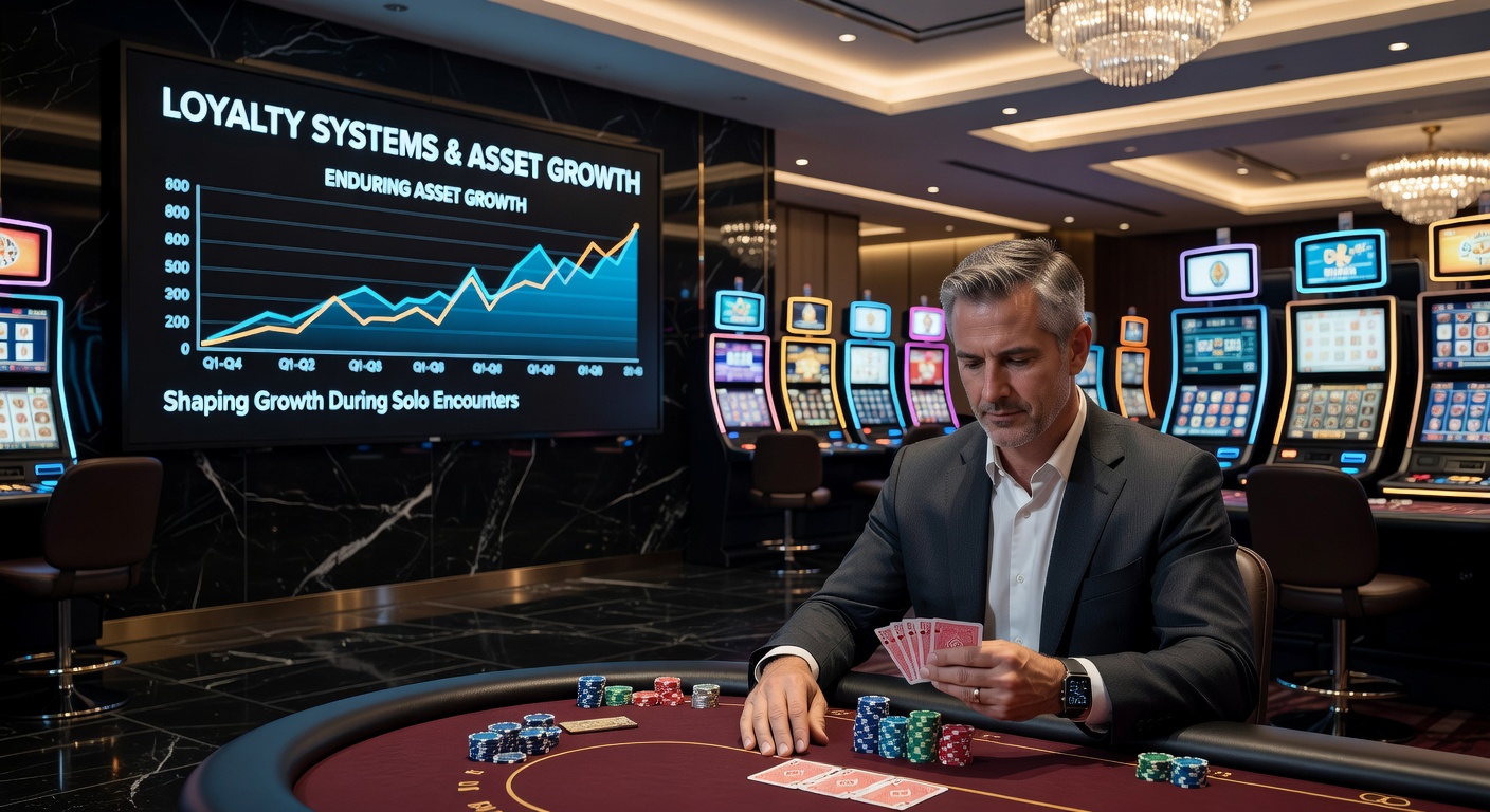Casino poker room floor with loyalty program kiosks and players engaged in individual sessions