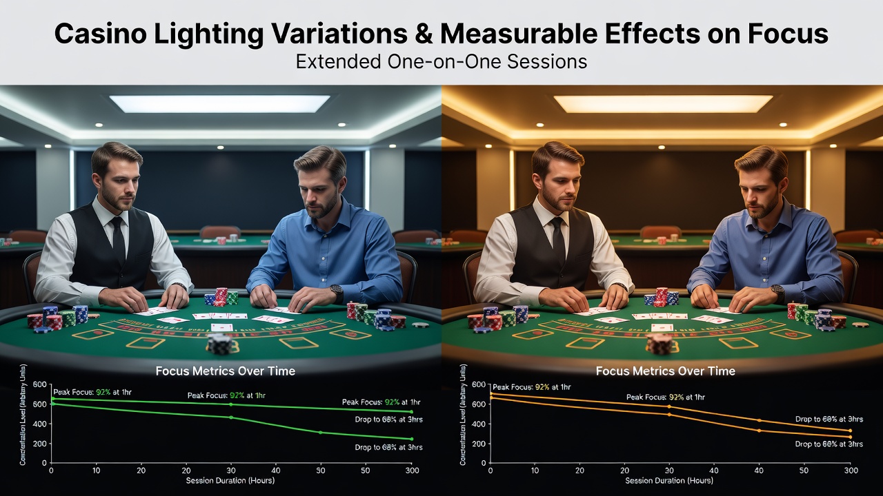 Close-up of a poker table under adjustable LED downlights with visible color temperature controls