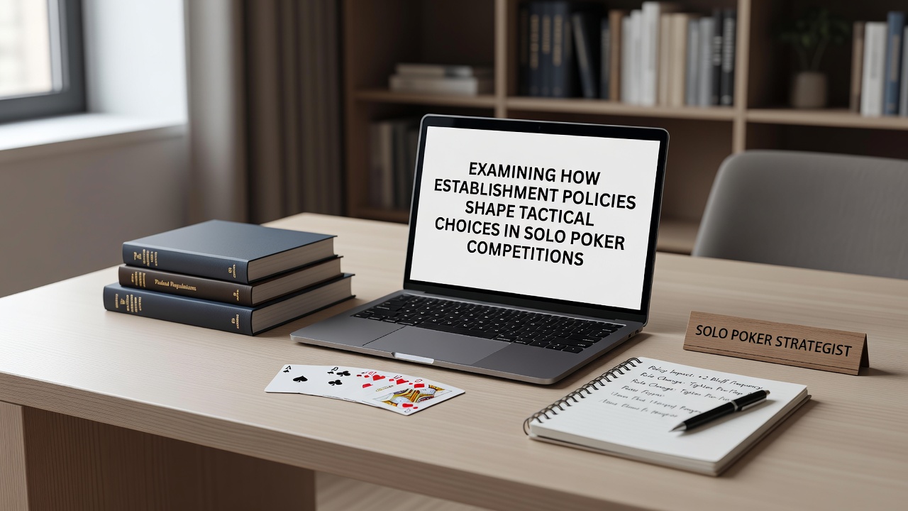 Casino poker table setup illustrating heads-up competition layout and policy signage