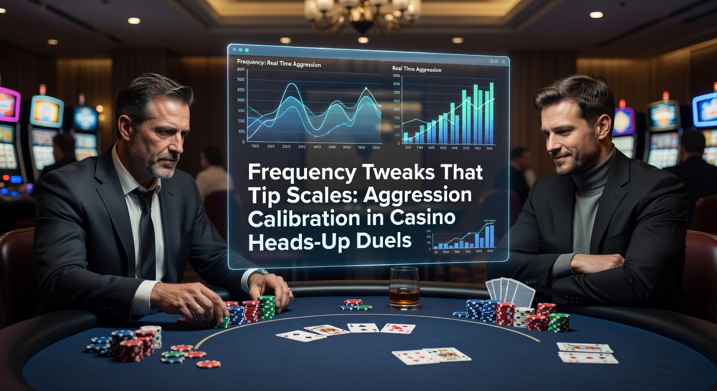 Poker player intently studying opponent across a dimly lit casino table, mid-hand in a high-stakes heads-up match
