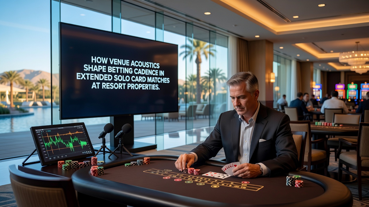 Interior view of a resort casino poker room showing acoustic panels and seating arrangements for extended play sessions