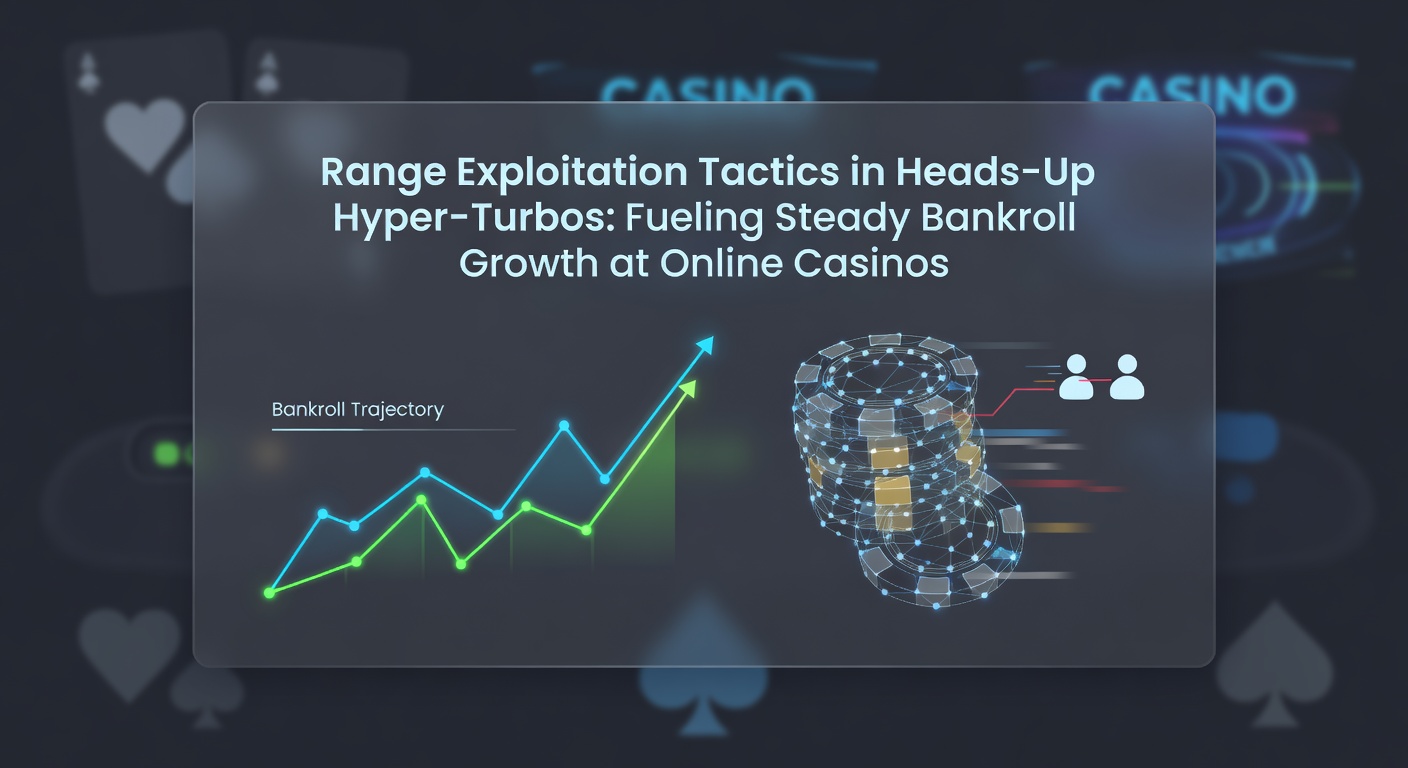 Poker player analyzing range charts on a digital screen during a heads-up hyper-turbo session, highlighting key exploitation spots