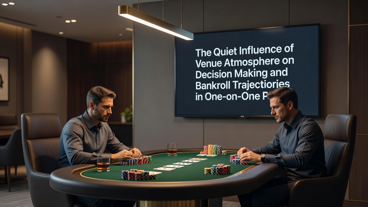 Close-up of a poker table surface with chips and cards under controlled lighting, showing a single player reviewing their options